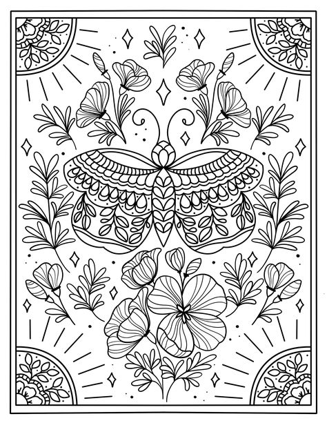 Botanical Coloring Pages, Inspirational Coloring Pages, Whimsigoth Coloring Page, Nature Coloring Pages, Cute Witchy Coloring Pages, Free Witchy Coloring Pages, Witchy Colouring Pages, Spiritual Colouring Pages, Stitch Coloring Pages