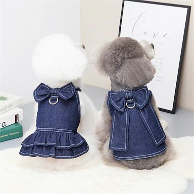 Cheap Pet Supplies Online | Pet Supplies for 2023 Small Dog Dresses, Denim Bows, Denim Baby, Harness Dress, Dog Photoshoot, Denim Dog, Small Dog Clothes, Pet Dress, Cat Dresses