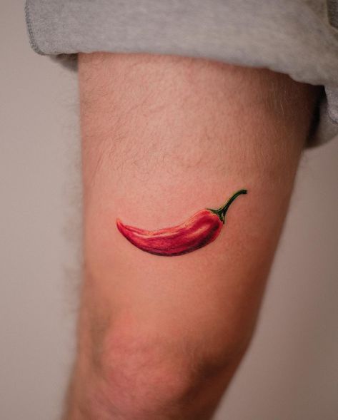 Red Chili Pepper Tattoo, Kitchen Tattoo Ideas, Mise En Place Tattoo, Chilly Tattoo, Chile Pepper Tattoo, Red Pepper Tattoo, Hot Pepper Tattoo, Chilli Tattoo, Chili Pepper Tattoo