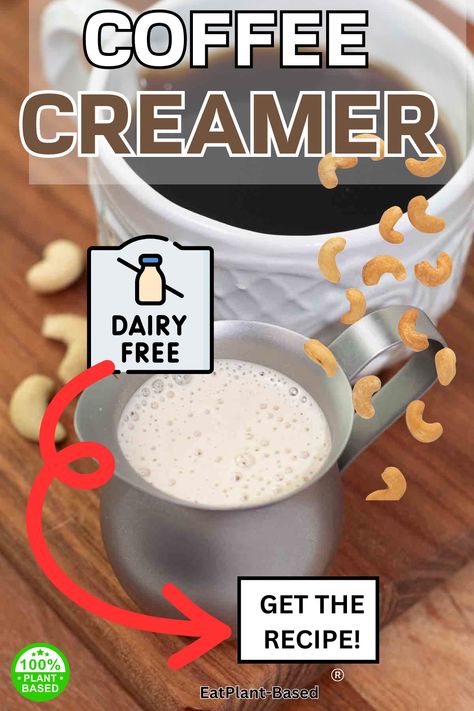 Transform your morning coffee with this creamy, dairy-free cashew coffee creamer! Made with just a few simple ingredients, it adds a velvety richness and a touch of natural sweetness to every cup. Perfect for those seeking a delicious, plant-based alternative! Homemade Vegan Creamer, Plant Based Coffee Creamer, Vegan Drinks Healthy, Vegan Coffee Creamer, Healthy Coffee Creamer, Diy Coffee Creamer, Dairy Free Coffee Creamer, Cashew Coffee, Energy Drink Recipe