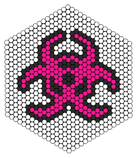 Perler Pink N Black Biohazard Perler Bead Pattern | Bead Sprites | Misc Fuse Bead Patterns Goth Perler Beads, Rave Crafts, Perler Necklaces, Kandi Cuffs, Perler Ideas, Easy Perler Beads Ideas, Fuse Bead Patterns, Art Perle, Perler Art