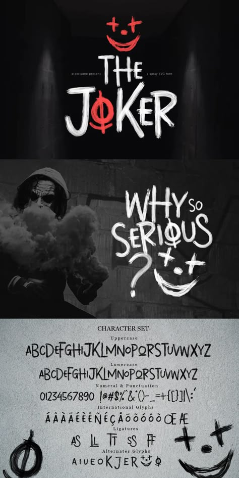 THE JOKER - Display Font Joker Logo Art, Joker Logo Design, Joker Font, Serious Fonts, Random Tutorial, Joker Brand, Book Branding, Joker Design, Joker Logo