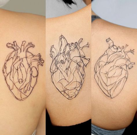 Fineline Anatomical Heart Tattoo, Heart With Lines Tattoo, Heart Anatomy Tattoo, Sapphic Tattoo Ideas, Trippy Tattoo Designs, Anatomical Heart Tattoo Designs, Human Heart Tattoo, Anatomical Tattoos, Trippy Tattoo