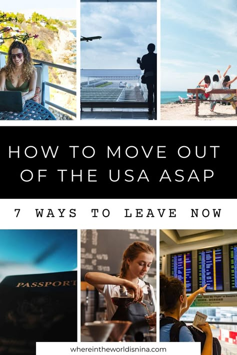 Planning to start a new life abroad?  Want to move abroad? This is a must read. There are 7 ways to leave the USA now. Escape the USA, move abroad, find out how to get abroad NOW! Click my guide now... Moving To The Uk From America, How To Move Abroad, How To Study Abroad, Moving To Europe From Us, International Move Checklist, Moving Abroad Aesthetic, Move Overseas, How To Move Out, Move To Europe