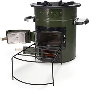 GasOne Premium Wood Burning Rocket Stove Camping for Backpacking, Hiking, RV and Survival - Insulated Barrel Stove Kit with Silicone Handles – Military Green Cooking Stand, Survival Stove, Barrel Stove, Portable Stove, Wood Charcoal, Outdoor Stove, Rocket Stove, Camping Grill, Camping Cookware