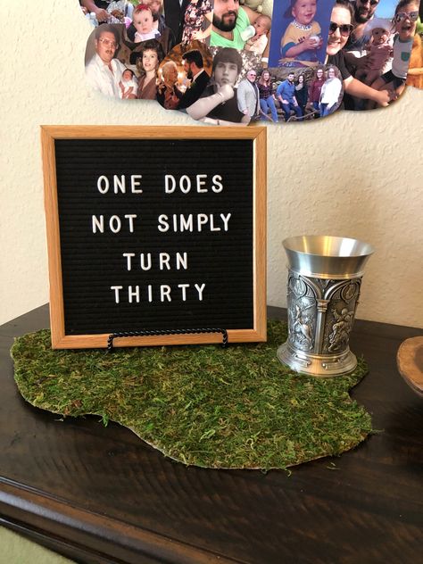 Lord Of The Rings 40th Birthday, Lord Of The Rings 30th Birthday, Lord Of The Rings 1st Birthday, Lotr 30th Birthday, Nerdy Thirty Party, Nerdy 30 Birthday Party, Lotr Party Games, Hobbit Party Decor, Hobbit Tea Party