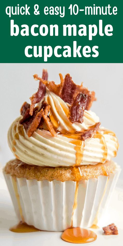 The sweet deliciousness of maple syrup and salty crunch of bacon blend seamlessly in this easy, delicious recipe. Bacon Dessert Recipes, Bacon Cupcakes Recipe, Maple Cupcakes, Maple Bacon Cupcakes, Bacon Cake, Bacon Desserts, Bacon Cupcakes, Breakfast Cupcakes, Making Cakes