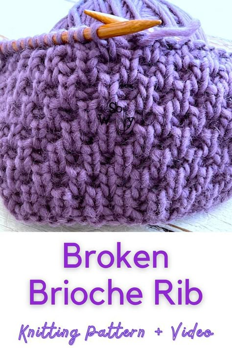 How To Knit Brioche Stitch, Stitch Patterns Knitting, Brioche Knit, Brioche Knitting Patterns, Rib Stitch Knitting, Crochet Mitts, Knit Ribbing, Knitting Hacks, Brioche Knitting