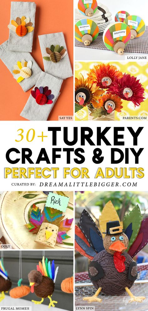 Give thanks for your crafty personality with these adorable turkey crafts for adults that are simple enough kids can get involved, too! Diy Thanksgiving Turkey Crafts, Thanksgiving Diy Crafts For Adults, Fall Crafts Seniors, November Crafts For Seniors, Thanksgiving Crafts For Teens, Turkey Crafts For Adults, Diy Turkey Crafts, November Crafts For Adults, Cute Thanksgiving Crafts