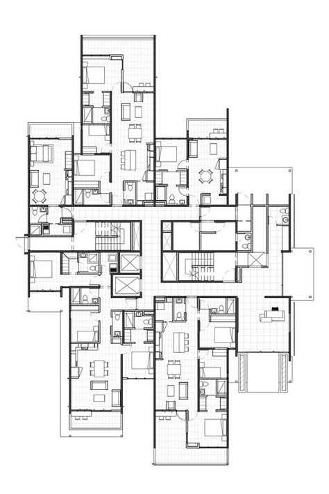 Residential Floor Plan, Residential Building Plan, Apartment Layouts, Hotel Floor Plan, Collective Housing, Residential Building Design, Courtyard House Plans, House Plans Mansion, Conceptual Architecture