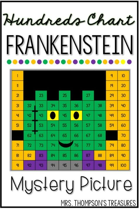 Frankenstein Math, Mystery Pictures Free, Halloween Math Games, 100s Chart, Cute Frankenstein, Halloween Teaching, 100's Chart, Math Mystery Picture, Math Mystery