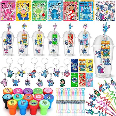 136PCS Cartoon Stitch Party Favors for Kids Cartoon Birthday Party Supplies Reusable Straws Cups Gift Tags Stickers Keychains Stamps Bubble Wands DIY Toys Birthday Decorations Goodie Bag Stuffers Lilo And Stitch Party Favors, Stitch Party Favors, Wands Diy, Cartoon Birthday Party, Diy Party Gifts, Goodie Bag Stuffers, Stitch Items, Stitch Party, Cartoon Stitch