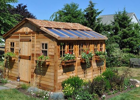 30 Ways To Add Home Storage - PureWow Shed Inspiration, Cedar Greenhouse, Garden Shed Kits, Amish Sheds, Cedar Shed, Cedar Shingle Roof, Cedar Garden, Greenhouse Shed, Storage Shed Plans