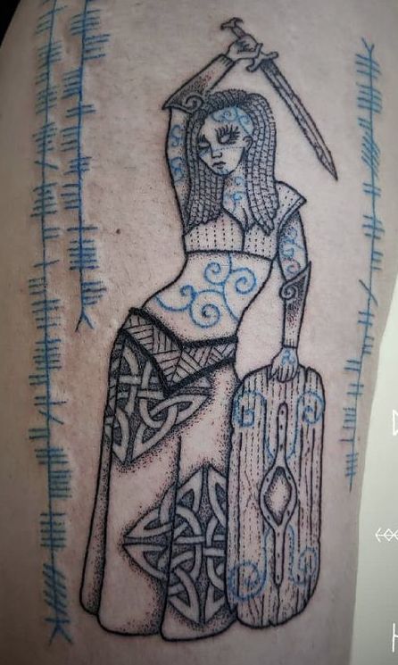 Norse Berserker Tattoo, Shaman Tattoo Design, Dagda Celtic God Tattoo, Irish Mythology Tattoo, Traditional Viking Tattoo Design, Boudicca Tattoo, Dwarven Tattoo, Norse Runes Tattoo, Norse Goddess Tattoo