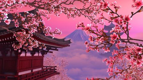 JAPANESE STYLES HOUSE SAKURA FLOWER PINK SUNSET Anime Cherry Blossom, Anime Computer Wallpaper, Macbook Air Wallpaper, Cherry Blossom Wallpaper, Wallpaper Macbook, Wallpapers Ipad, Cherry Blossom Trees, Wallpaper Estetika, Computer Wallpaper Desktop Wallpapers