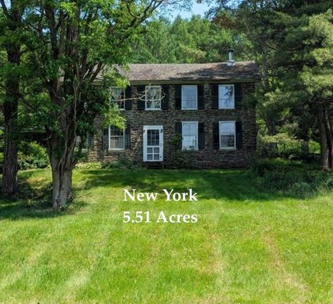 Civil War Era Stone Farmhouse For Sale on 5.51 Acres in New York $136,000 - Country Life Dreams Tennessee Farmhouse, Porch Wood, Small Town Living, Build Home, Stone Farmhouse, Life Dreams, Wood Fireplace, Dirt Road, Historic Preservation