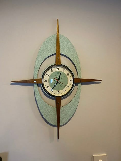 Mcm Starburst, Coocoo Clock, Driveway Apron, Mint Green Decor, Retro Clocks, Mid Century Modern Clocks, Starburst Clock, Sunburst Clock, Mid Century Clock