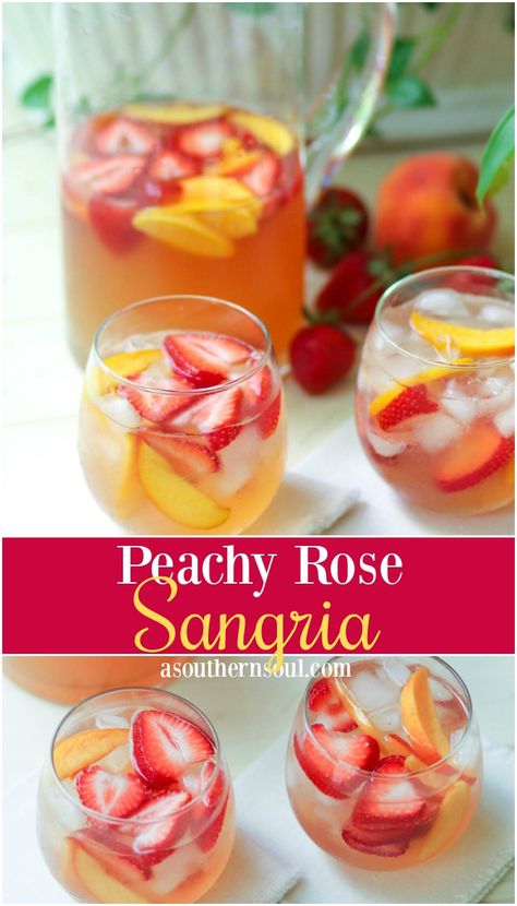 Peachy Rosé Sangria is a light, refreshing drink that’s ideal for summertime sipping. Flavored with fresh fruit, peach juice and Schnapps, Rosé wine is transformed into something special to serve at parties or for casual entertaining with friends. #cocktails #sangria #fruitsangria #rosewine #easyrecipe #freshfruit #entertaining #drinks #partydrink #partyfood Sangria Flavors, Bay Breeze Cocktail, Ginger Mojito, Fruit Sangria, Basil Lemonade, Rose Sangria, Peach Juice, Peach Schnapps, Fruity Cocktails