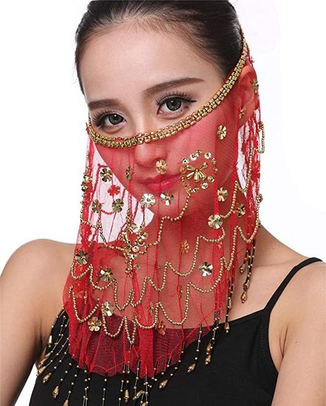 AmazonSmile: Women Belly Dance Face Veil Egyptian Mask Halloween Genie Costume Accessory Red: Clothing Belly Dance Face Mask, Egyptian Halloween Costume, Chinese Face Veil, Belly Dance Face Veil, Genie Costume, Belly Dance Veil, Arabian Face Veil, Belly Dancer Outfits, Egyptian Mask