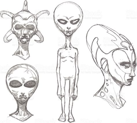 Alien Sketch Concept Art, Alien Drawing Reference, Simple Alien Drawings, Alien Drawing Sketches, Alien Art Drawing, Alien Drawing Easy, Aliens Drawing, Alien Sketch, Portraits Pencil