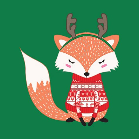 Fox Christmas Illustration, Christmas Fox Illustration, Christmas Card Decorations, Stitch Games, Baby Animal Art, Holiday Canvas, Christmas Merchandise, Fox Christmas, Fox Illustration