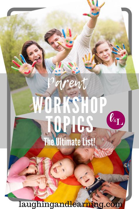 Parental engagement is essential for a high quality child care! Use this Ultimate List of Parent Workshop Topics to start planning and implementing engaging workshops in your program. Parent Support Group Activities, Ecfe Parent Education, Parenting Classes Curriculum, Parent Workshops At School, Parent Education Topics, Parent Workshop Ideas, Mom Group Discussion Topics, Parent Support Group Ideas, Parent Newsletter Ideas