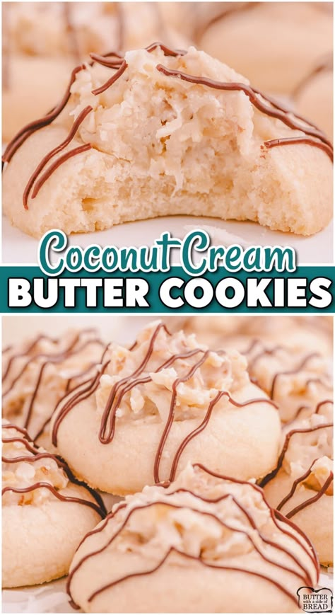 COCONUT CREAM COOKIES - Butter with a Side of Bread Cream De Coconut Recipes, Recipes That Use Coconut Cream, Coconut Cream Cookies Recipes, Custard Cream Cookies, Recipes With Cream Of Coconut, Coconut Cream Cookies, Coconut Cream Recipes Canned, Coconut Cream Cheese Cookies, Coconut Cream Dessert