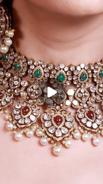 Gehna Jewellers on Instagram: "Indulge in luxury with our exquisite necklace set. 😍

Adorned with uncut diamonds, real emeralds, rubies, and South Sea pearls, all set in stunning 14kt gold. ❤️💚

Elevate your elegance with every shimmering detail. ✨💎 

#gehnajewellers #reels #diamond #colourstone #18ktgold #fyp #explorepage #naturaldiamond #shine #premium #luxury #reelsinstagram #reelitfeelit
Gold, Diamond, Jewellery, Mumbai, Wedding jewellery, Necklace" Uncut Diamond Necklace, Mumbai Wedding, Jewelry Wishlist, Jewellery Necklace, Uncut Diamond, Wedding Jewellery, Wedding Jewellery Necklace, South Seas, South Sea Pearls