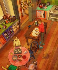 Cooking Together | Bored Panda Puuung Love Is, Perfect House, Couple Illustration, Love Illustration, Cooking Together, Love Is, Korean Artist, Couple Drawings, Couple Cartoon