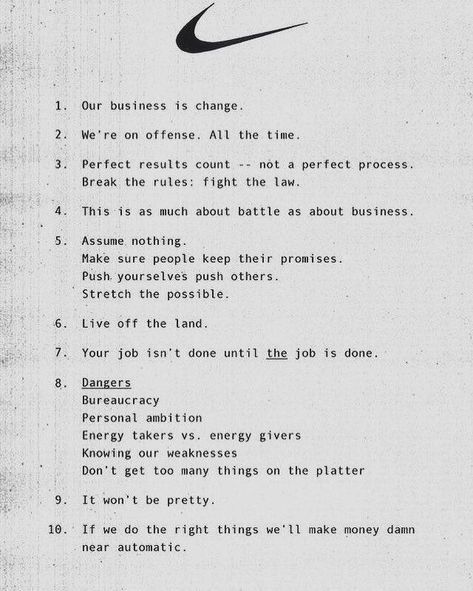 Copywriting Ads, Internal Memo, Manifesto Design, Brand Manifesto, Startup Office, Phil Knight, Living Off The Land, Life Quotes Love, Brand Strategy