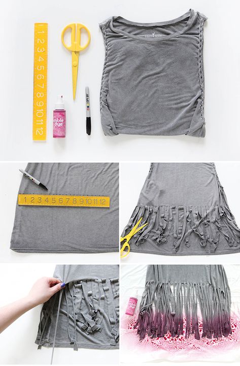 Fringe Tshirt Diy, Fringe Skirt Diy, Upcycle Clothes Diy No Sew, Cut Tshirt Diy, Tee Shirts Diy, Diy Festival, Diy Cut Shirts, Tie Dye Patterns Diy, Shirt Makeover