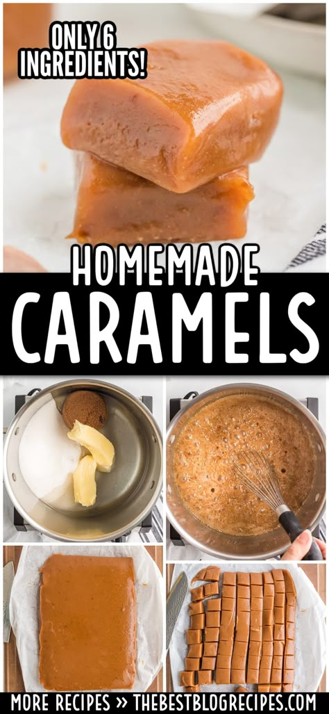 Rich, buttery homemade caramels made with simple ingredients. Perfect for any occasion, easy and delicious! Diy Caramels Candy, Homemade Caramels Easy, Home Made Caramel Candy, Homemade Carmel’s, 6 Minute Caramel Recipe, Carmel Recipe Candies, Homemade Carmels, Easy Caramels, Soft Caramel Recipe