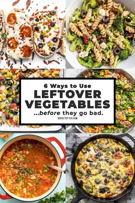 If you find yourself with a fridge full of vegetables at the end of the week, reduce food waste with one of these 6 easy ways to use leftover vegetables! BudgetBytes.com #reducewaste #leftovers Greek Chicken Pasta, Leftover Vegetables, Homemade Balsamic Vinaigrette, Budget Bytes, Easy One Pot Meals, Chicken Pasta Salad, Food Stamps, End Of The Week, Cooked Veggies