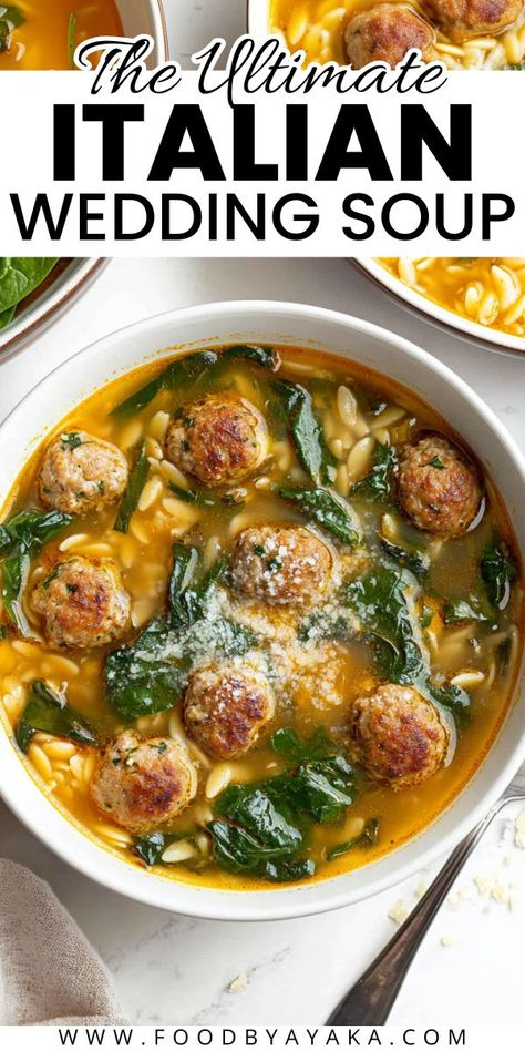 Bowl of Italian Wedding Soup, a delicious choice for Christmas dinners and winter comfort food. Winter Soup Crockpot, Christmas Soup Recipes, Best Winter Soups, Italian Christmas Dinner, Wedding Soup Recipe, Christmas Soup, Cozy Winter Recipes, Italian Wedding Soup Recipe, Meatball Soup Recipes