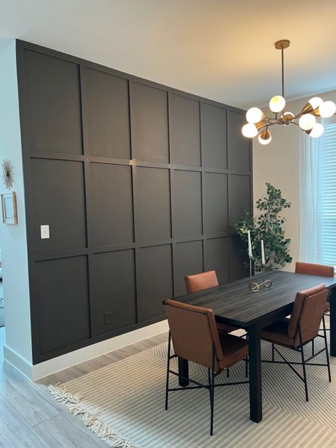 Square Accent Wall Living Room, Grid Accent Wall Living Room, Charcoal Accent Wall Kitchen, Slate Grey Accent Wall, Office With Dark Accent Wall, Board And Batten Squares, Urban Bronze Accent Wall, Accent Black Wall, Tan Accent Wall