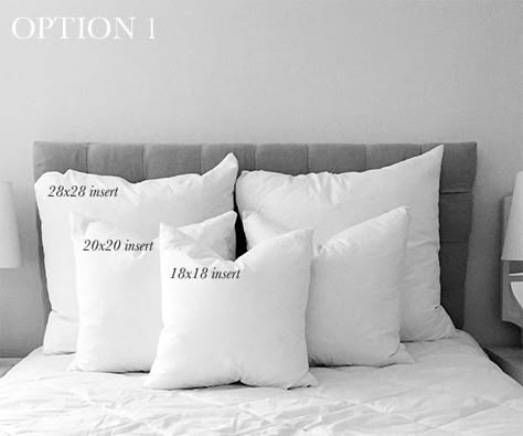 Bedroom Pillows Arrangement, Bed Pillow Arrangement, Pillow Sizes Chart, Pillow Size Guide, Bed Pillow Sizes, Full Beds, Neutral Decorative Pillows, Large Decorative Pillows, Pillows Decorative Diy