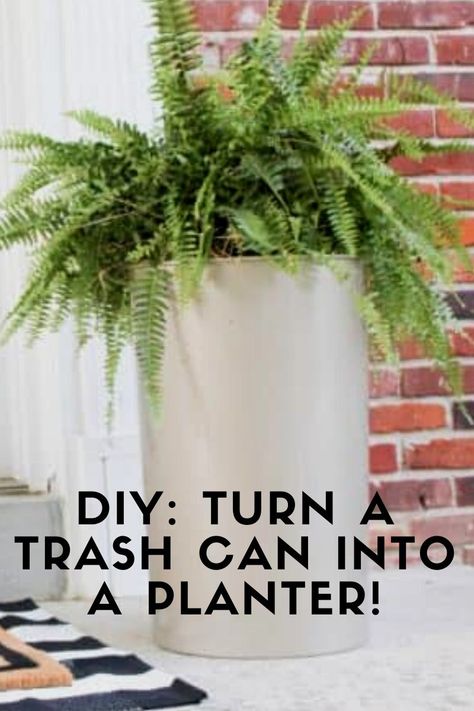 Diy Huge Planter Pots, Cheap Big Planter Ideas, Diy Front Porch Planters Cheap, Trash Can Into Planter, Huge Planter Ideas, Inexpensive Planter Ideas, Large Flower Pots Outdoor Porch, Plants For Large Outdoor Planters, Diy Large Flower Pots Outdoor Planters