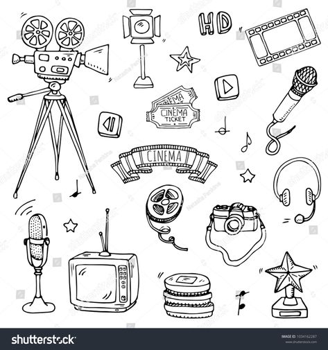 Hand drawn doodle Cinema set. Vector illustration. Movie making icons. Film symbols collection. Cinematography freehand elemen #Ad , #Sponsored, #making#Movie#illustration#symbols Movie Symbols, Film Sketch, Diy Oracle Cards, Card Doodles, Movie Illustration, Film Club, Watch Drawing, Film Equipment, Movie Making