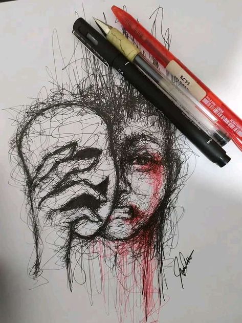 Scribble Drawings, Deep Rest, Pen Art Work, Creepy Drawings, Canvas Art Projects, Scribble Art, Dark Art Drawings, Pen Sketch, Art Diary