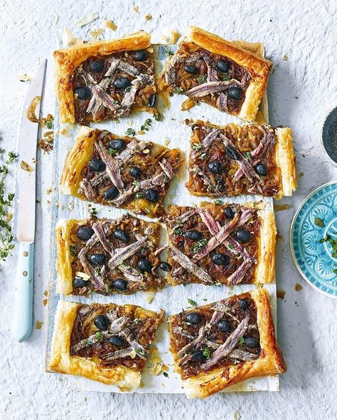 Pissaladière recipe | delicious. magazine Pissaladiere Recipe, Savory Pastry, Delicious Magazine, Pastry Tart, Savoury Baking, Flaky Pastry, French Cooking, Tart Recipes, Anchovies