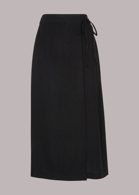 Black Linen Midi Skirt, Skirt Fashion 2023, Skirts For Hijab, Black Wrap Skirt Outfit, Midi Wrap Skirt Outfit, Long Wrap Skirt Outfit, Wrap Skirt Outfit, Black Linen Skirt, Wrap Skirt Black