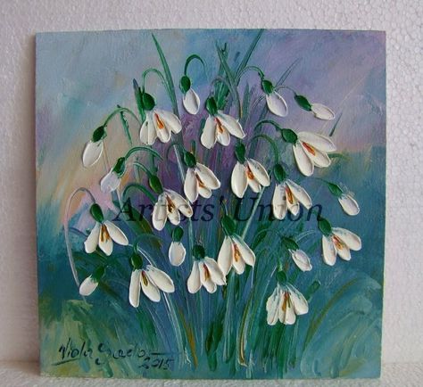 Snowdrop Painting, Painting White Flowers, Easy Art Lessons, Canvas Drawings, Floral Drawing, Palette Knife, Paint Party, Simple Art, White Painting