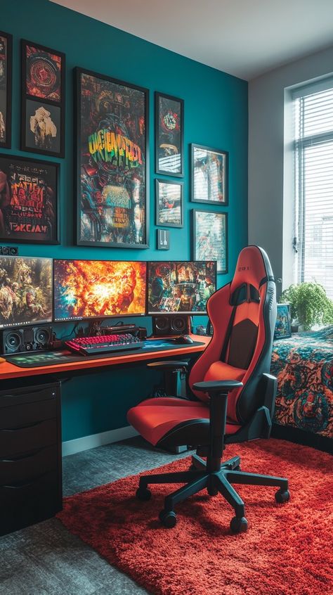 The Ultimate Gaming Room Ideas for Boys: A Visual Journey of Unique Setups - Remodr Gaming Office Setup, Gamer Boy Room Ideas, Boys Gaming Room Ideas, Gamer Boy Room, Gaming Room Ideas For Boys, Gamer Room Setup, Boys Gaming Room, Ultimate Gaming Room, Lady Lair