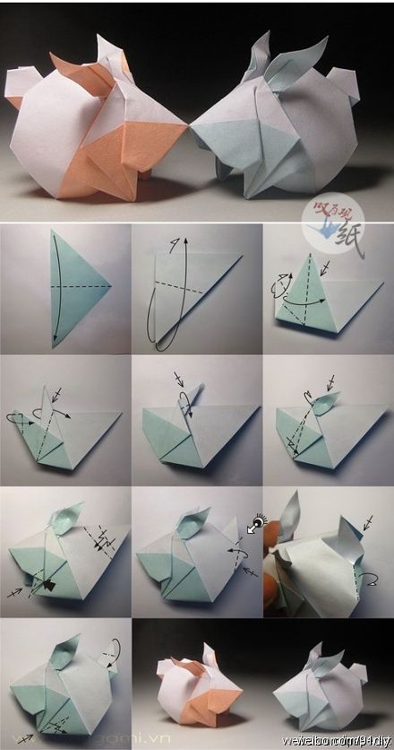 Origami Cute Rabbit                                                                                                                                                                                 Más Origami Cute, Dragon Origami, Origami Diagrams, Tutorial Origami, Cute Origami, Origami Dragon, Origami For Beginners, Origami Fish, Origami Love