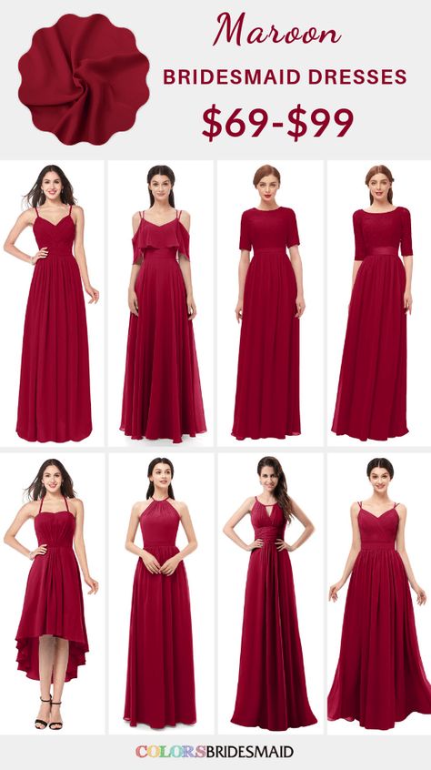 Maroon bridesmaid dresses on sale $69-99, in 600+ custom-made styles and all sizes. 150+colors, made to order, fast arrived, color sample available. #colsbm #bridesmaids #bridesmaiddresses #maroonwedding #weddingideas #maroondress b1275 Maroon Wedding Guest Dress Outfit, Maroon Wedding Colors, Maroon Dresses, Dusty Rose Wedding Colors, Maroon Bridesmaid, Maroon Bridesmaid Dresses, Making A Wedding Dress, Burgundy Bridesmaid Dresses Long, Light Pink Wedding