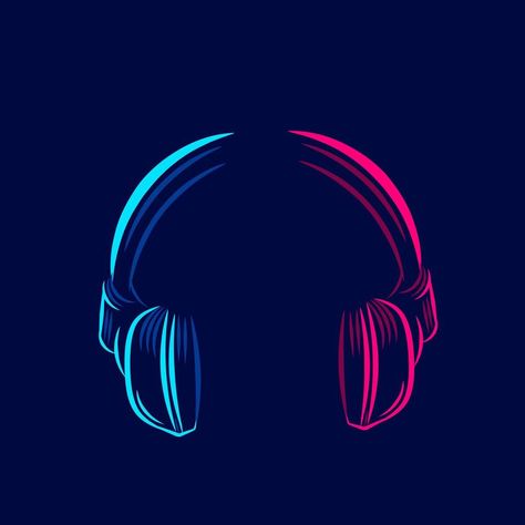 Headphone earphone headset for music line pop art potrait logo colorful design with dark background. Abstract vector illustration. Logo For Music Channel, Headphones Dark Aesthetic, Abstract Logo Ideas, Song Logo Music, Song Logo Design, Youtube Music Logo, Music Logo Design Ideas, Headset Illustration, Logo Design Music