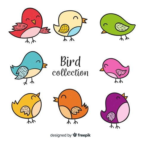 Colorful hand drawn bird collection Free... | Free Vector #Freepik #freevector #freehand #freeleaf #freenature #freebird Cartoon Bird Drawing, Bird Drawing For Kids, Simple Bird Drawing, Bird Doodle, Dibujo Simple, Bird Clipart, Cartoon Birds, Easy Drawings For Kids, Bullet Journal Doodles