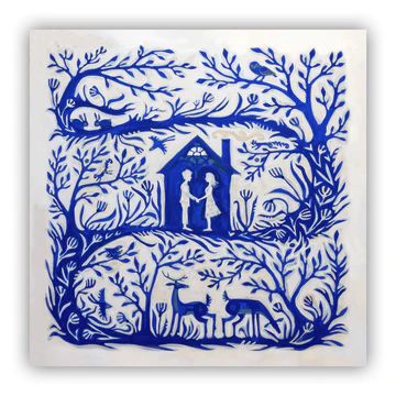 Adam Trest Home – Page 2 – Laurel Mercantile Folk Tale Illustration, Adam Trest Tile, Adam Trest Art, Adam Trest, Painted Dishes, Laurel Mercantile, Home Illustration, Indigo Dress, Cool Paper Crafts