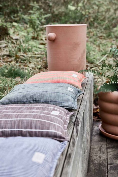 Our Kyoto cushions in recycled polyester are perfect on the terrace or balcony. The square cushion has a simple and recognizable design with stripes, which creates a cozy and personal expression. Cover and filling are made of recycled polyester. Cover can be removed and washed. Product Details: Material: 100% recycled polyester Dimensions: H42 x W42 cm Richmond House, Outdoor Bench Cushion, Summer Lighting, Summer Furniture, Graphic Rug, Dark Caramel, Coastal Rugs, Wall Art Wallpaper, Playroom Furniture