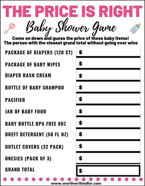 Baby Shower Charades, Easy Baby Shower Games, Free Printable Baby Shower Games, Free Baby Shower Games, Game Gifts, Price Is Right Games, Rustic Shower, Free Baby Shower, Funny Game